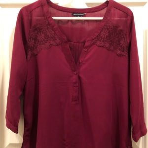 Burgundy top w/ lace cutouts
